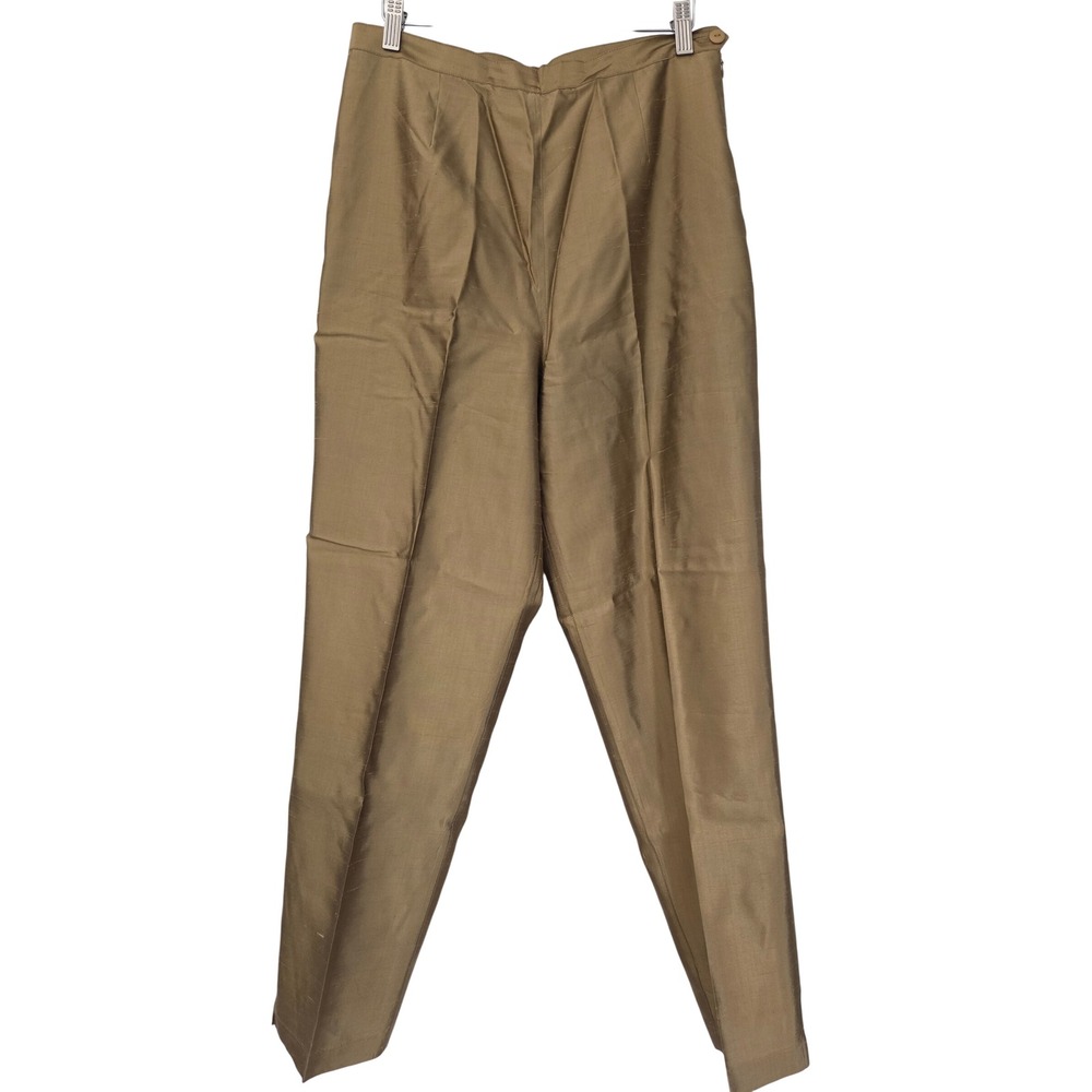 Silkland Trousers Pants 100% Silk Pleated Tapered Women 10 Bronze Gold